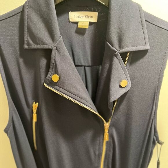 NWT Calvin Klein Indigo Stretchy Jumpsuit with Gold Accents Size 2 - Picture 2 of 8